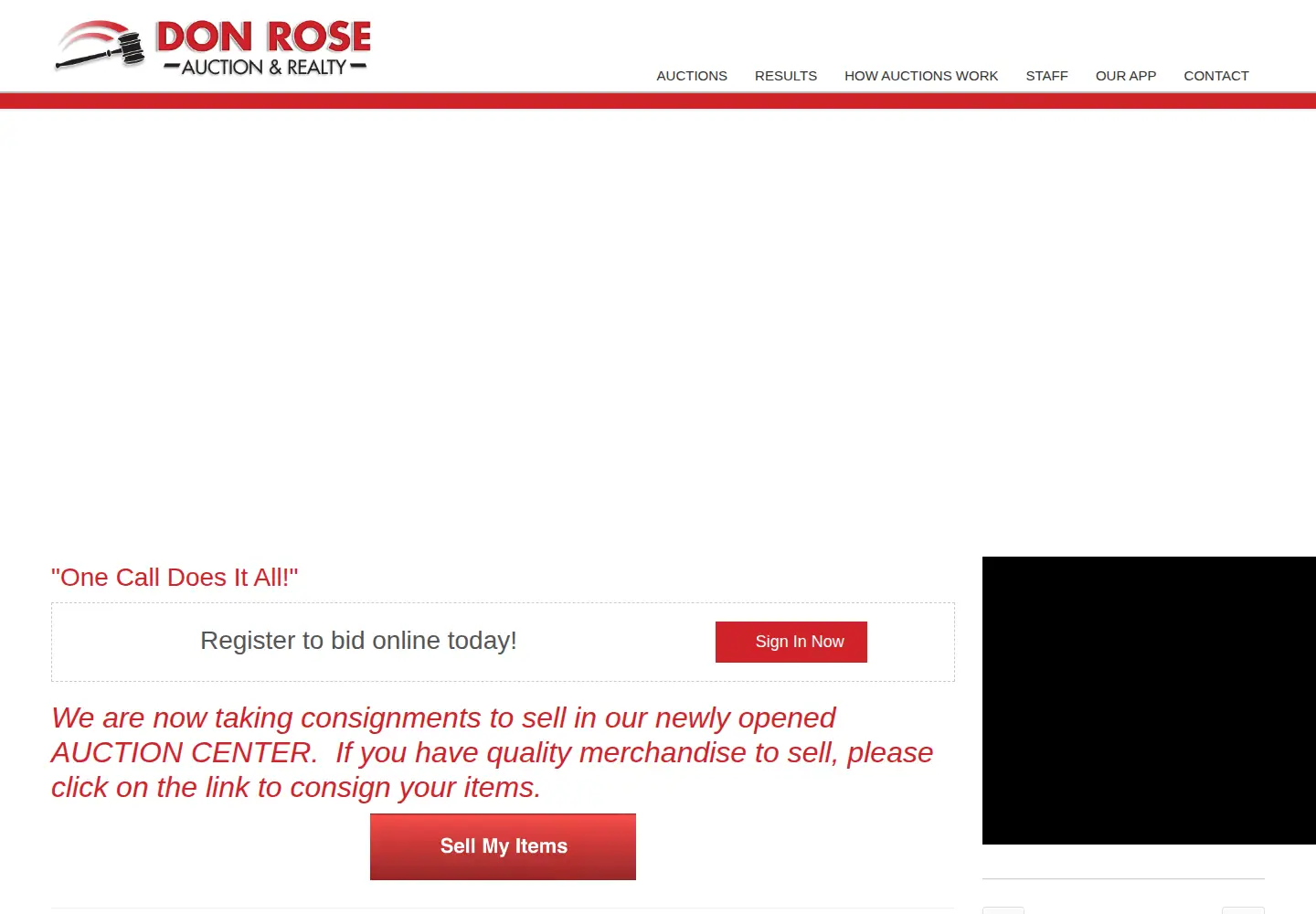 Captured homepage of donroseauctions.com in the current scan