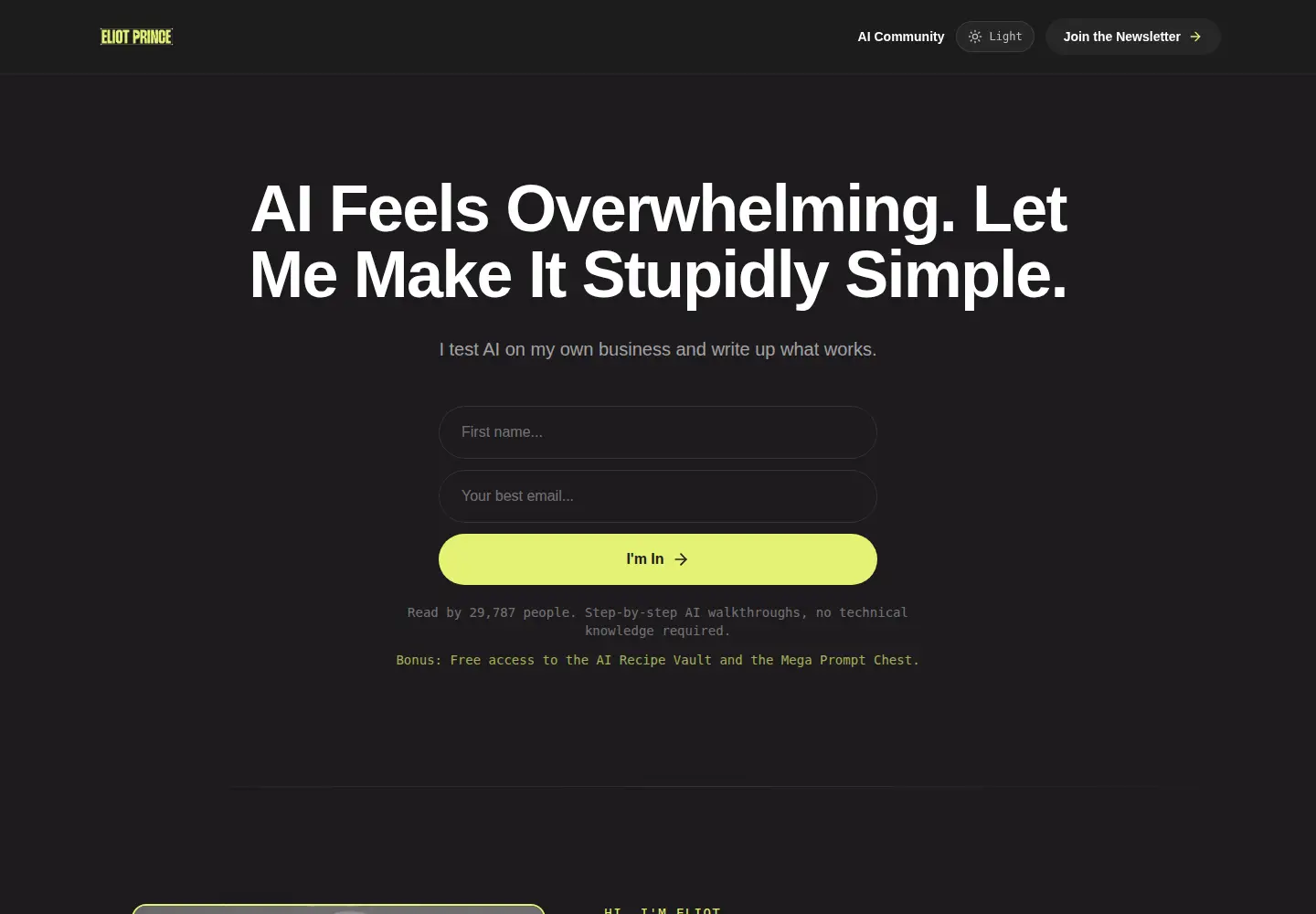 Screenshot of eliotprince.com