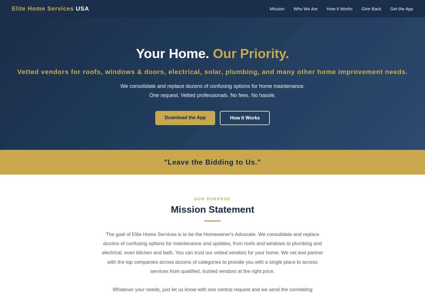 Captured homepage of elitehomeservicesusa.com in the current scan