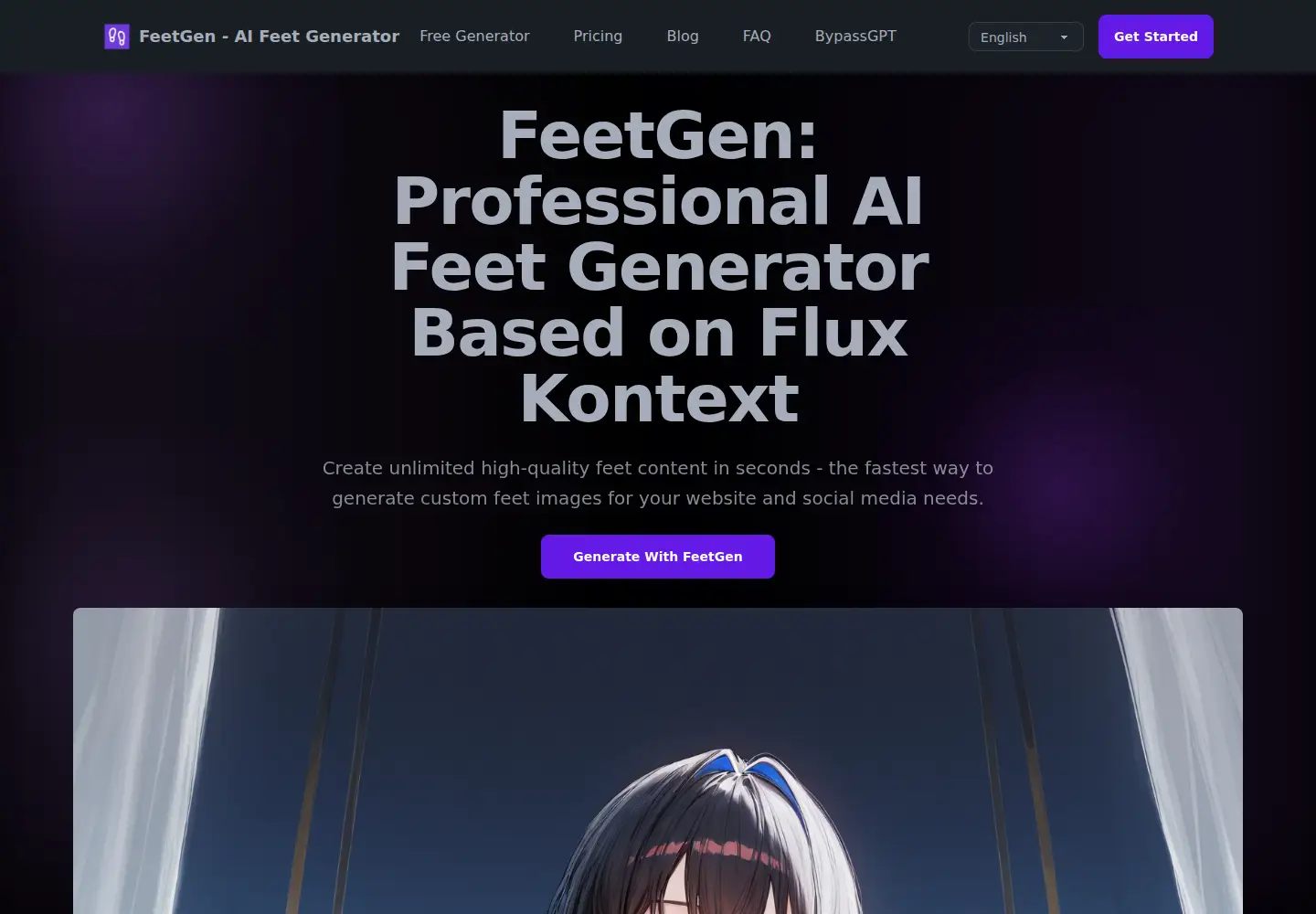 Captured homepage of feet-gen.com in the current scan