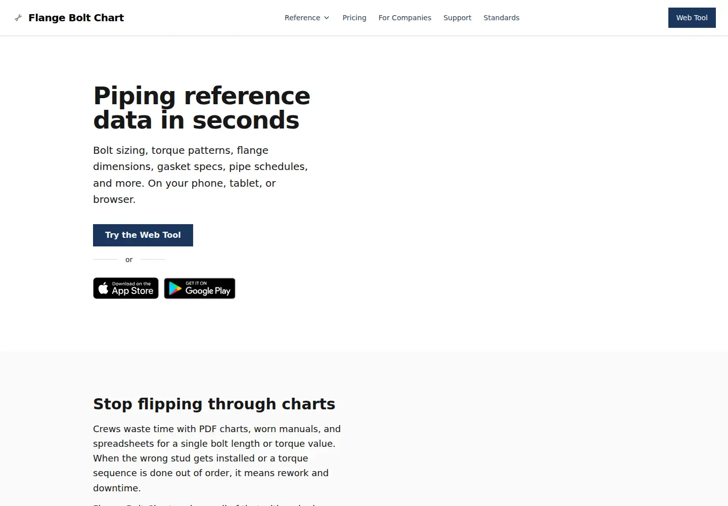 Screenshot of flangeboltchart.com