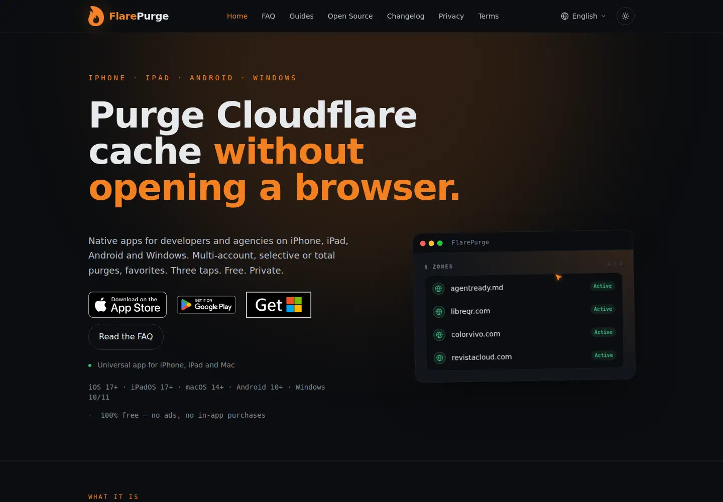 Captured homepage of flarepurge.com in the current scan