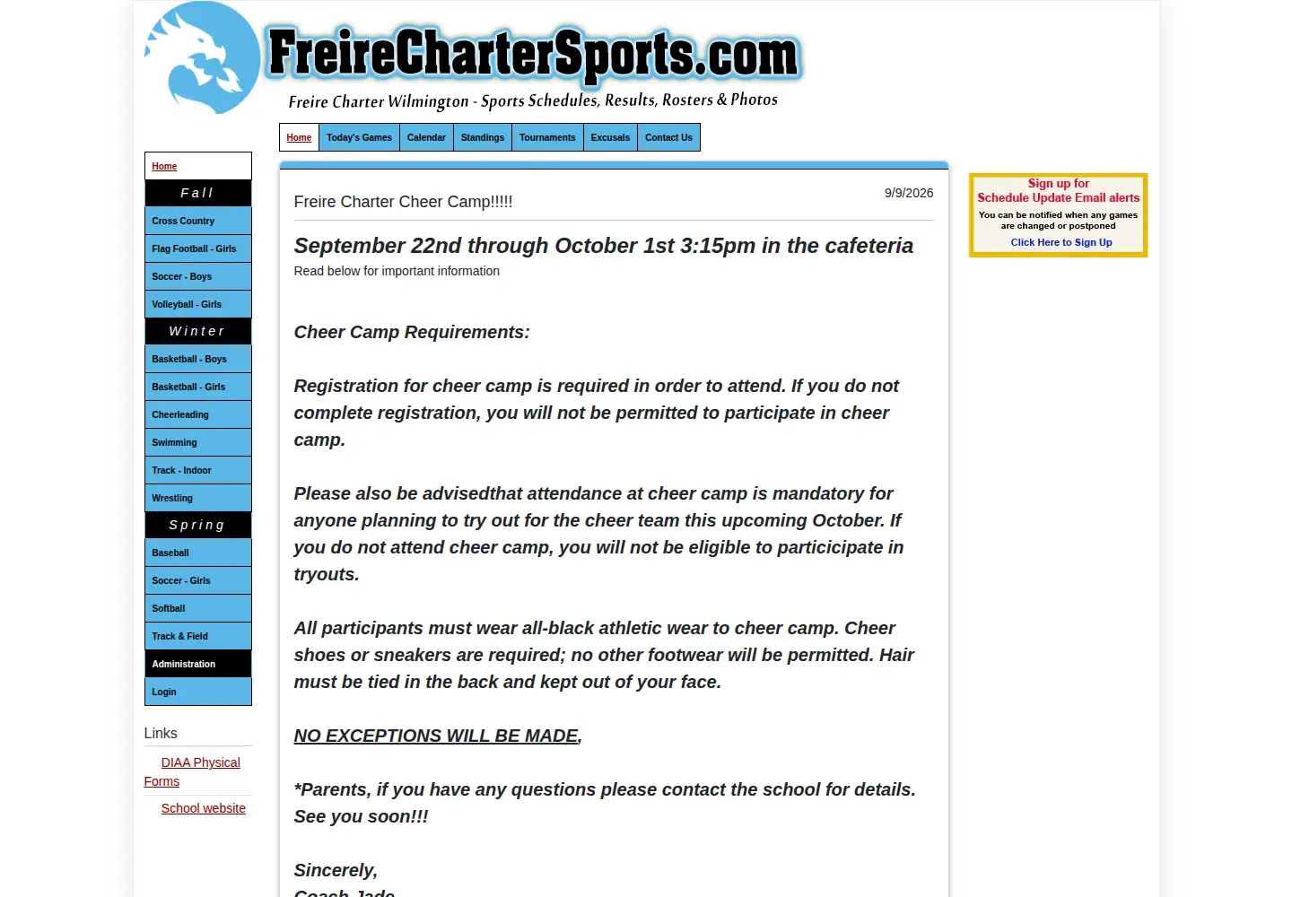 Screenshot of freirechartersports.com