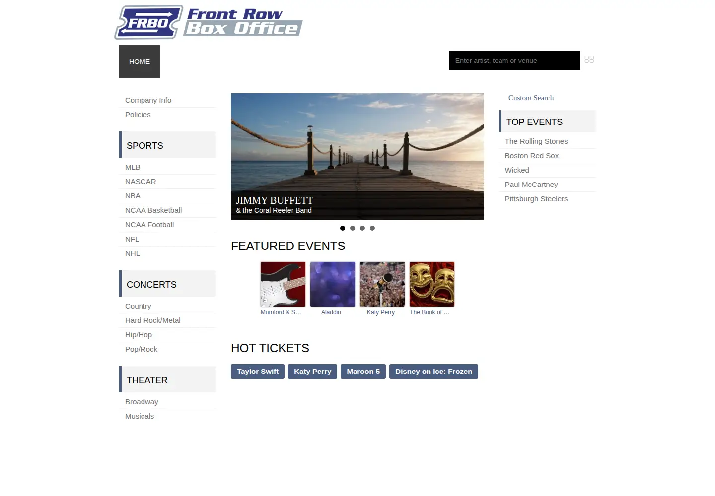 Screenshot of frontrowboxoffice.com