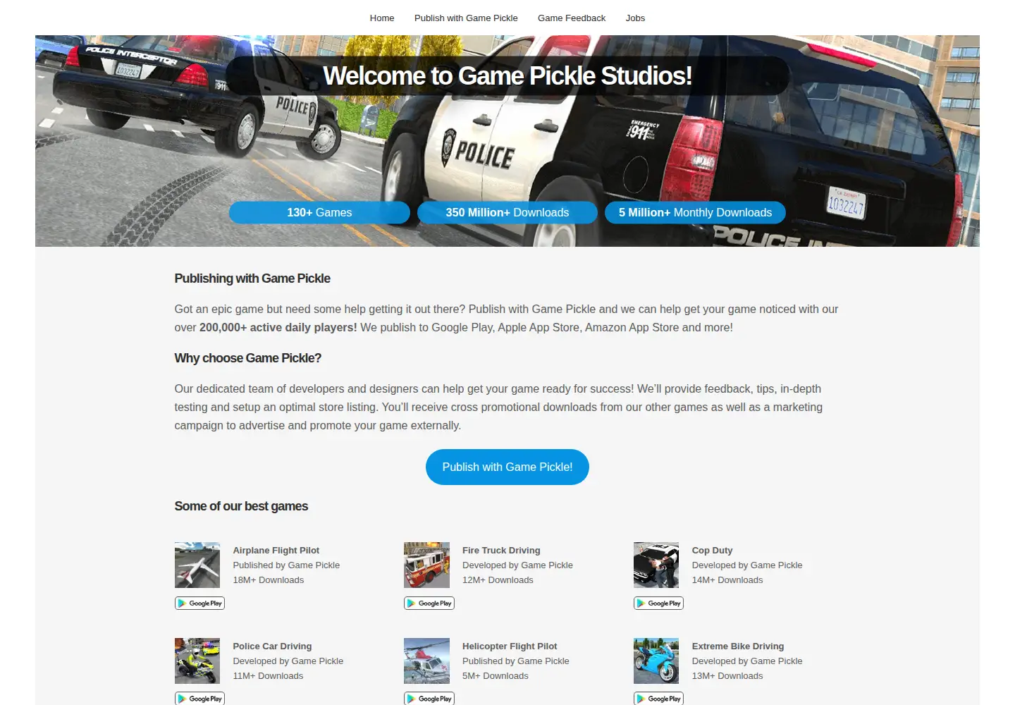 Captured homepage of gamepicklestudios.com in the current scan