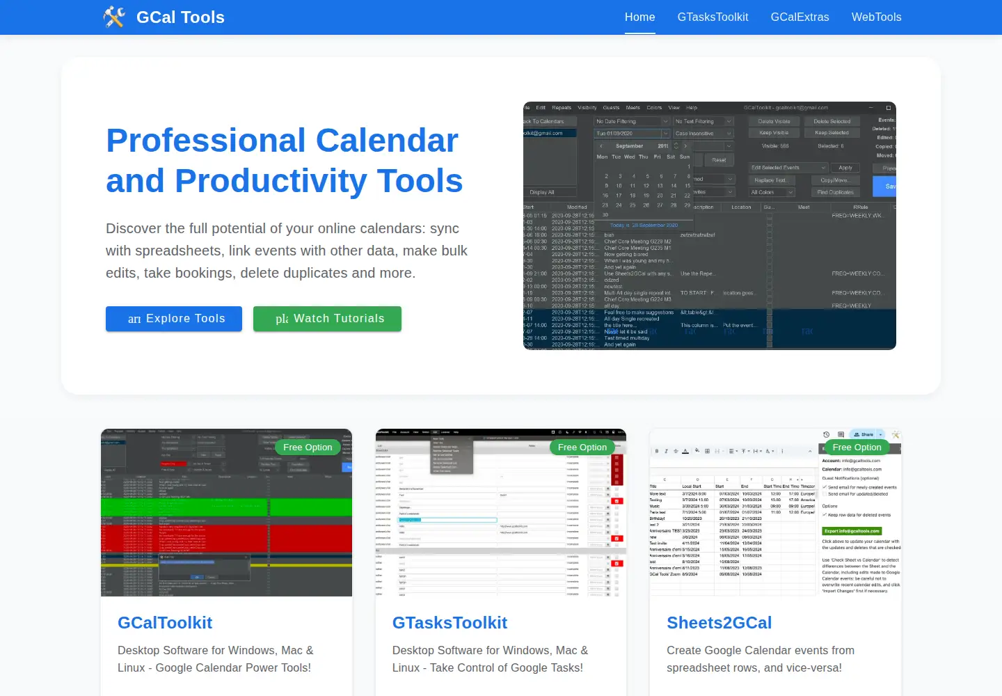Captured homepage of gcaltools.com in the current scan