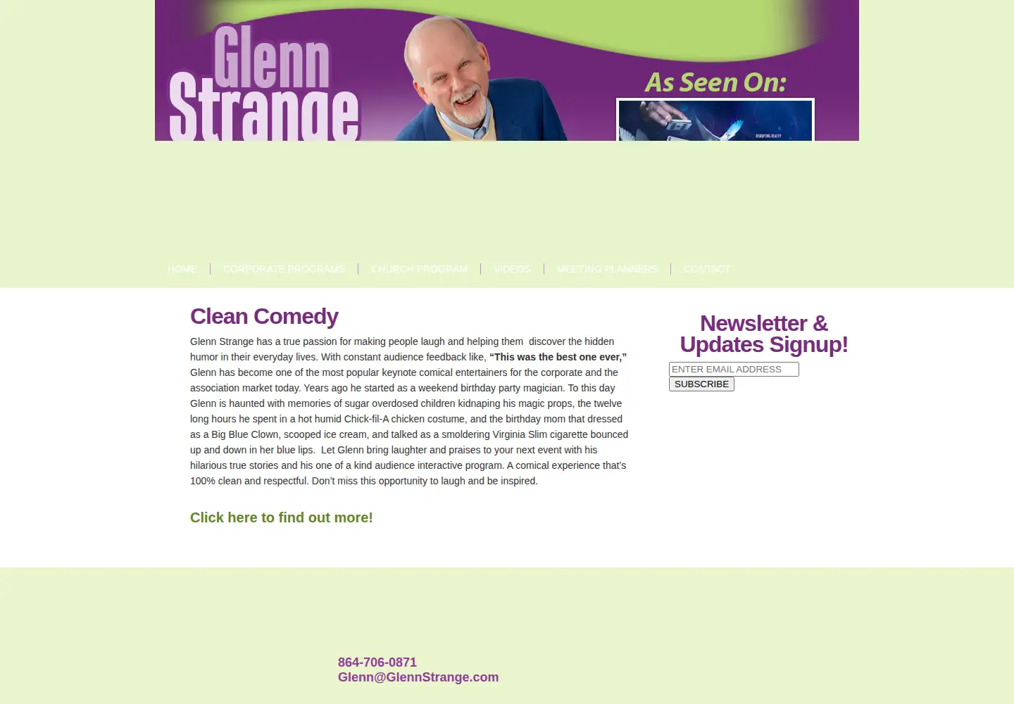 Captured homepage of glennstrange.com in the current scan