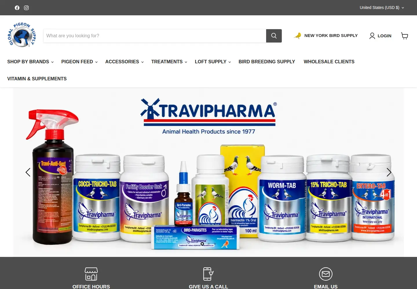 Captured homepage of globalpigeonsupply.com in the current scan