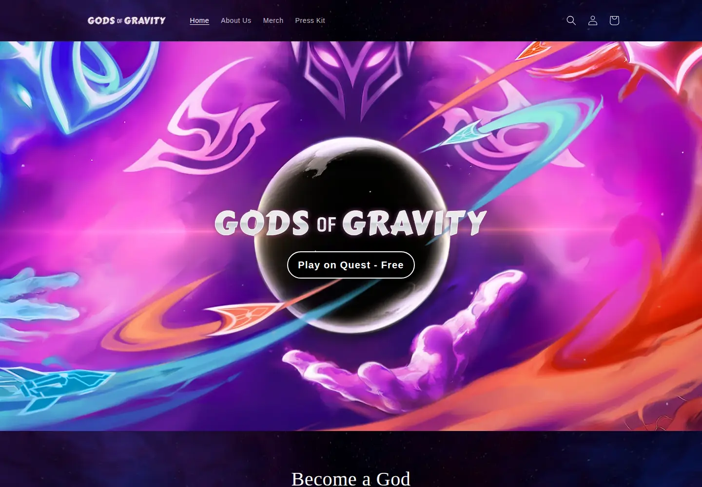 Captured homepage of godsofgravityvr.com in the current scan