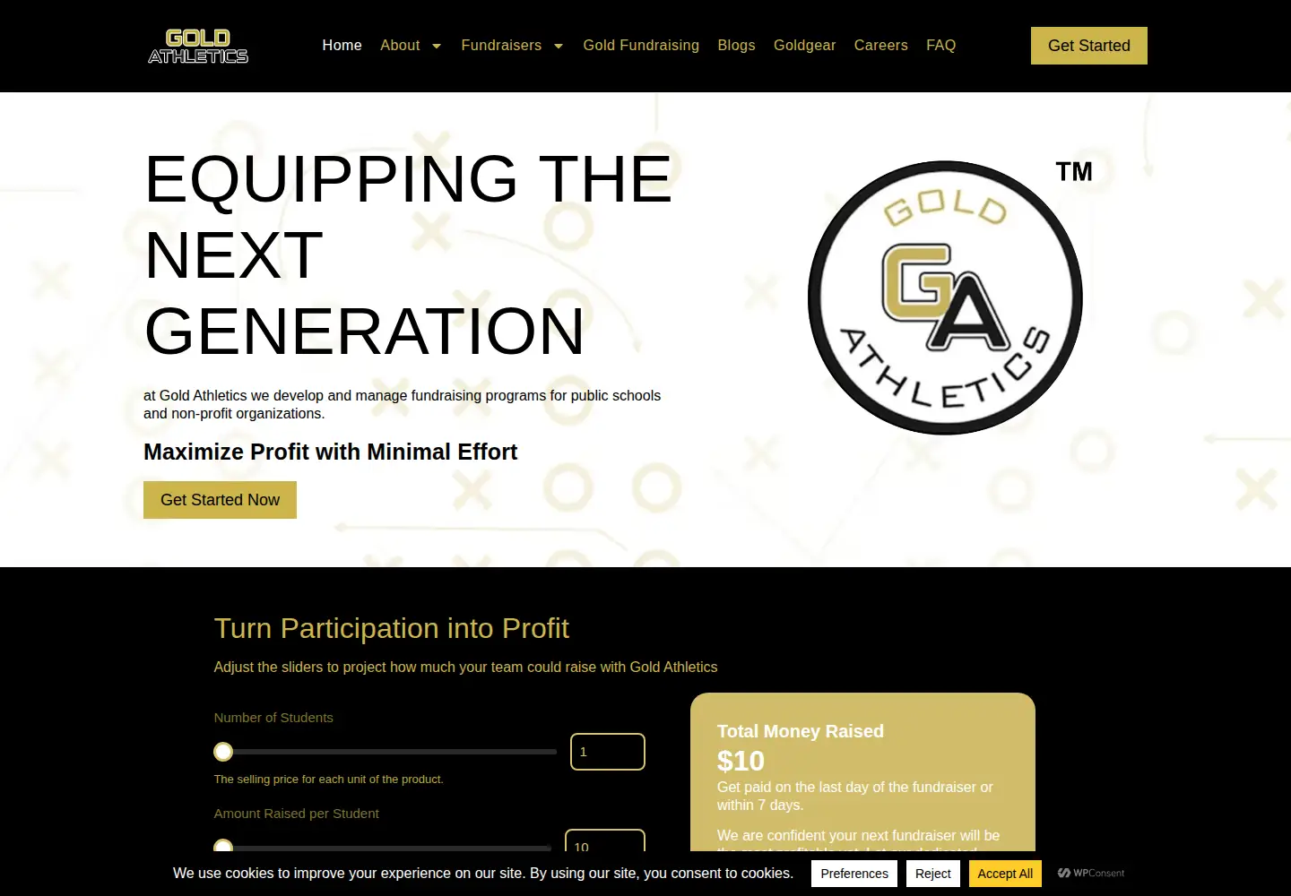 Captured homepage of goldathletics.com in the current scan