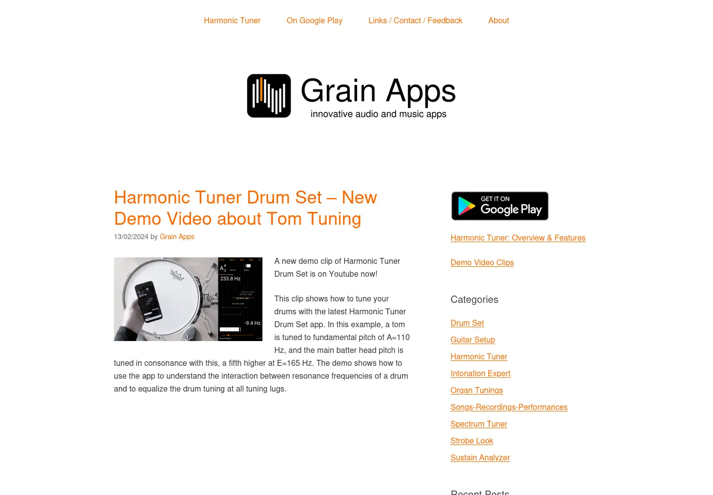 Captured homepage of grainapps.com in the current scan