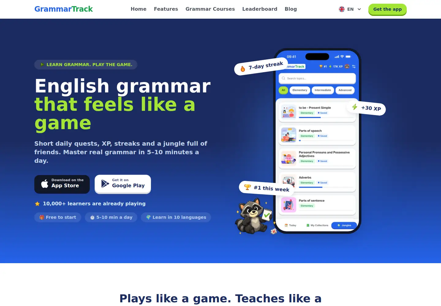 Captured homepage of grammartrack.com in the current scan