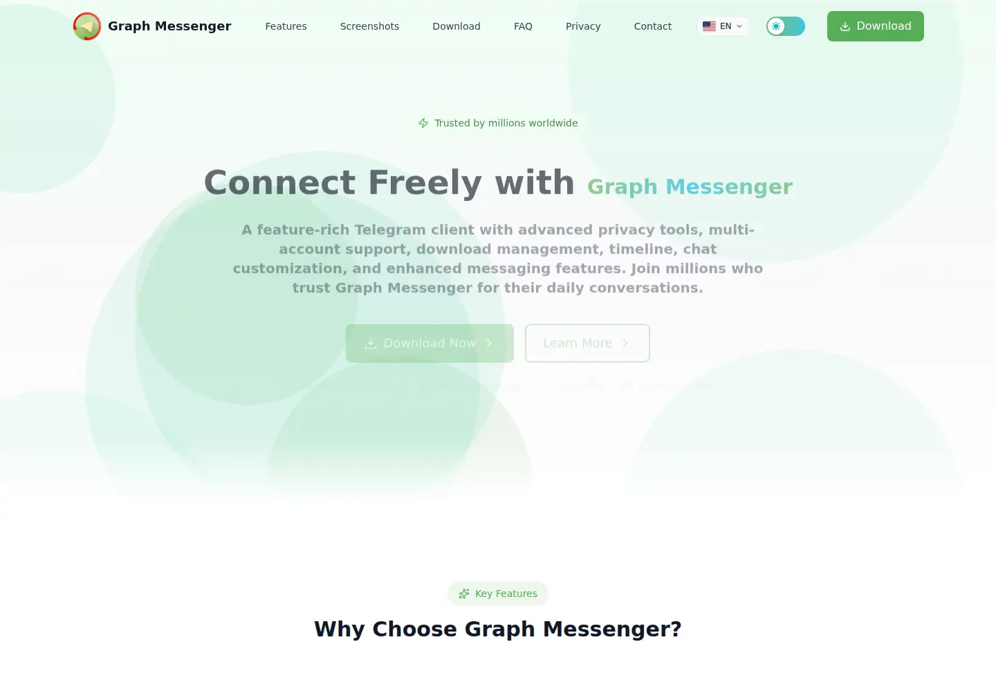 Captured homepage of graphmessenger.com in the current scan