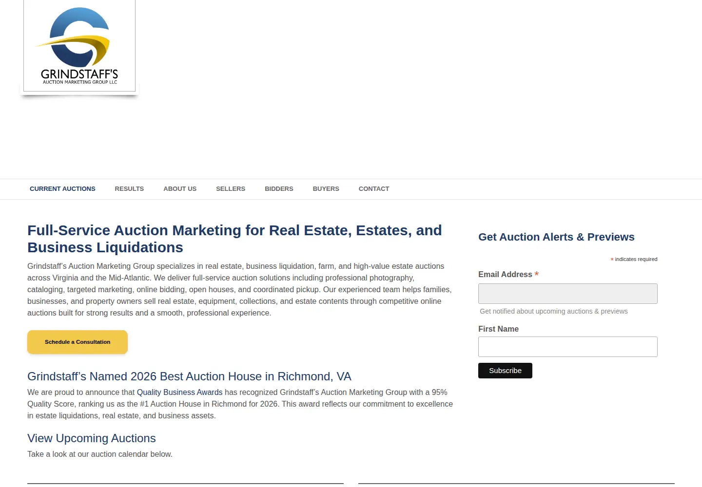 Screenshot of grindstaffauctions.com