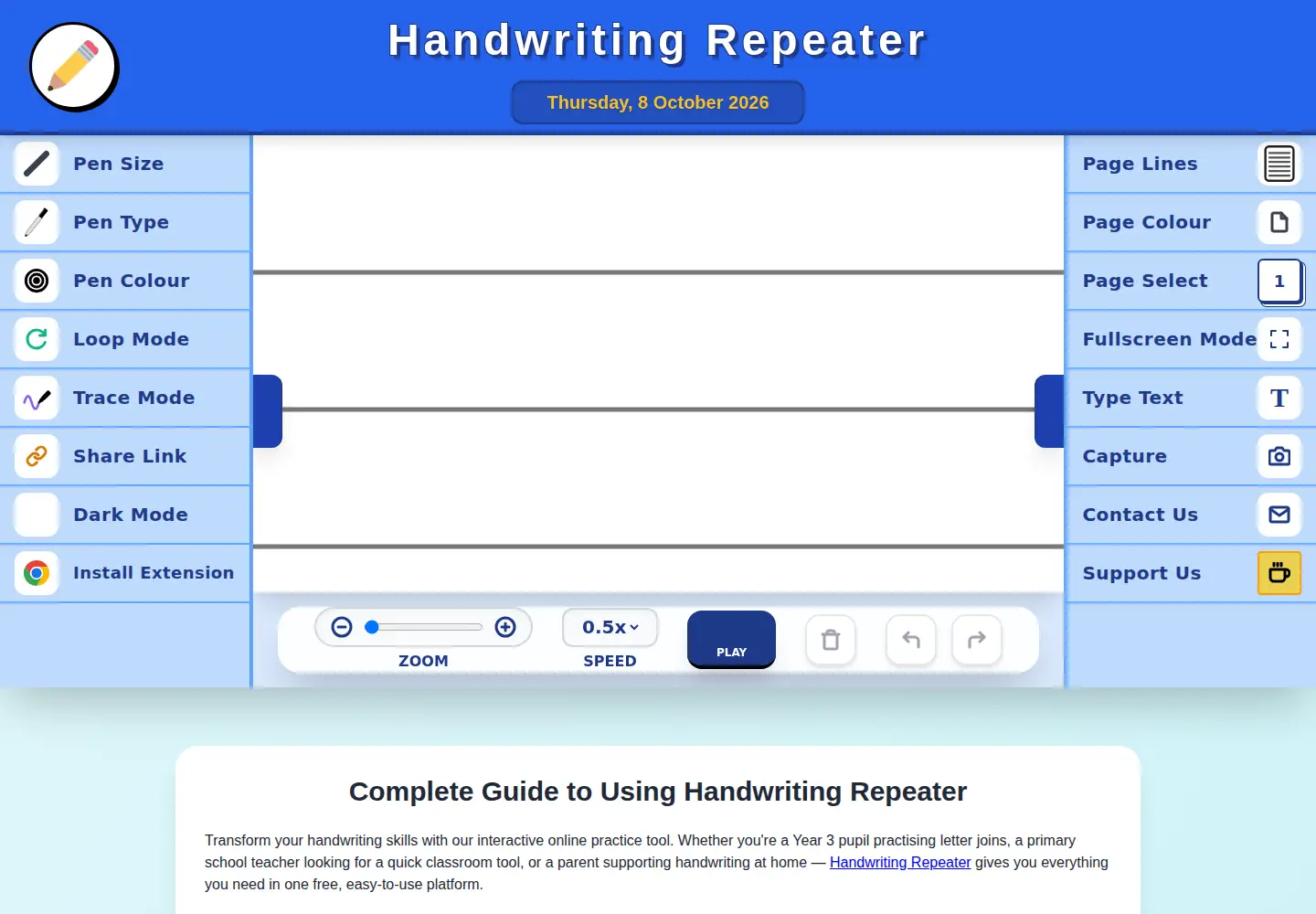 Captured homepage of handwritingrepeater.com in the current scan