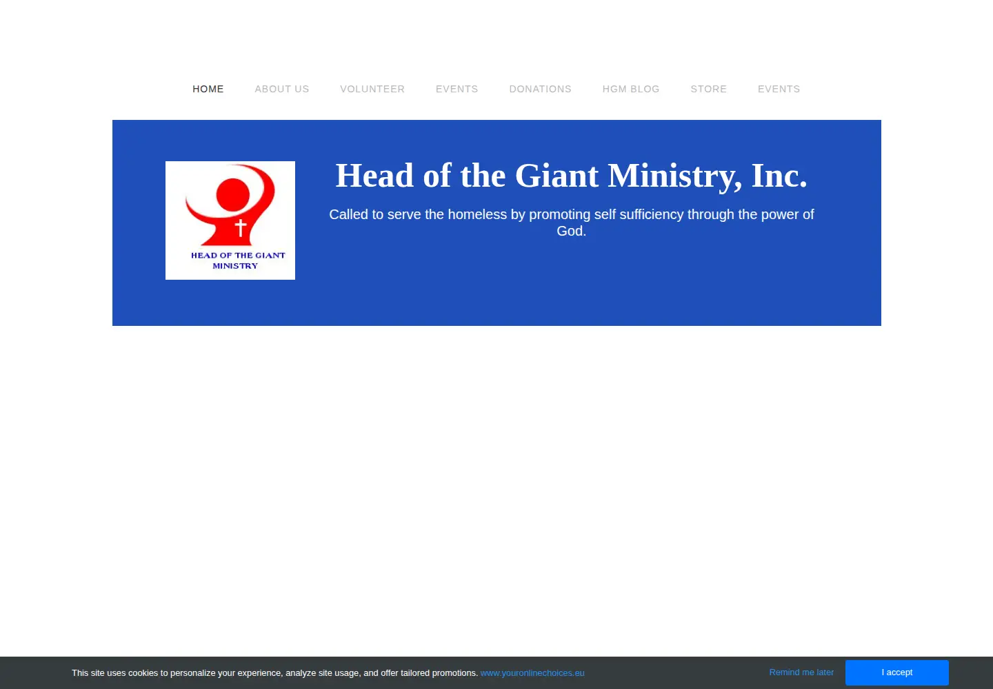 Captured homepage of headofthegiantministry.com in the current scan