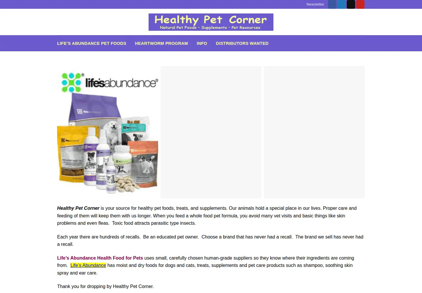 Screenshot of healthypetcorner.com