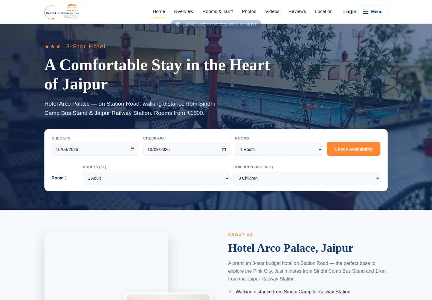 Screenshot of hotelarcopalace.com