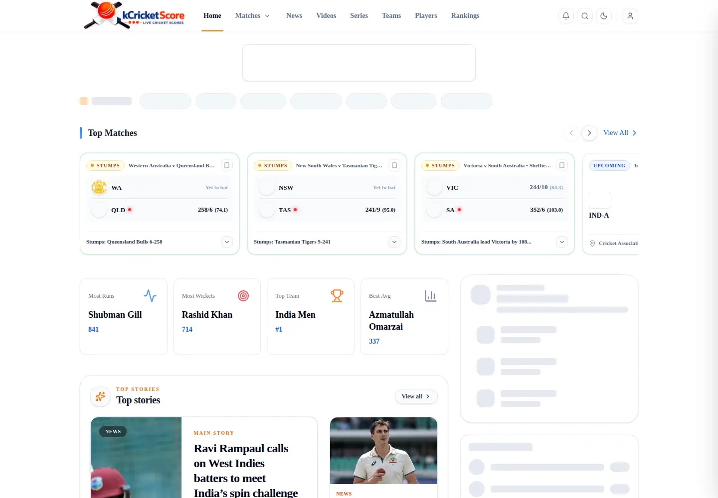 Screenshot of kcricketscore.com