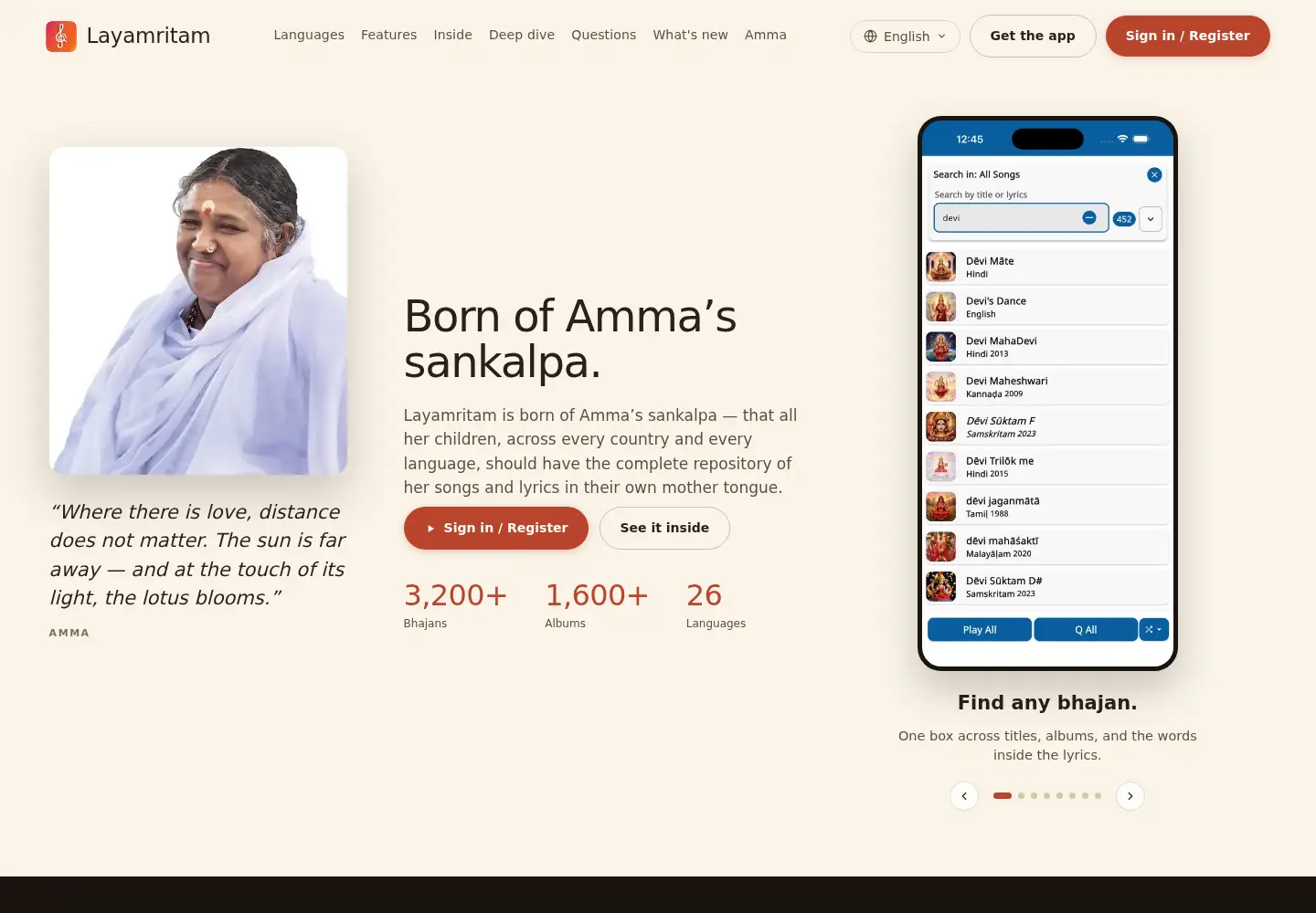 Captured homepage of layamritam.com in the current scan
