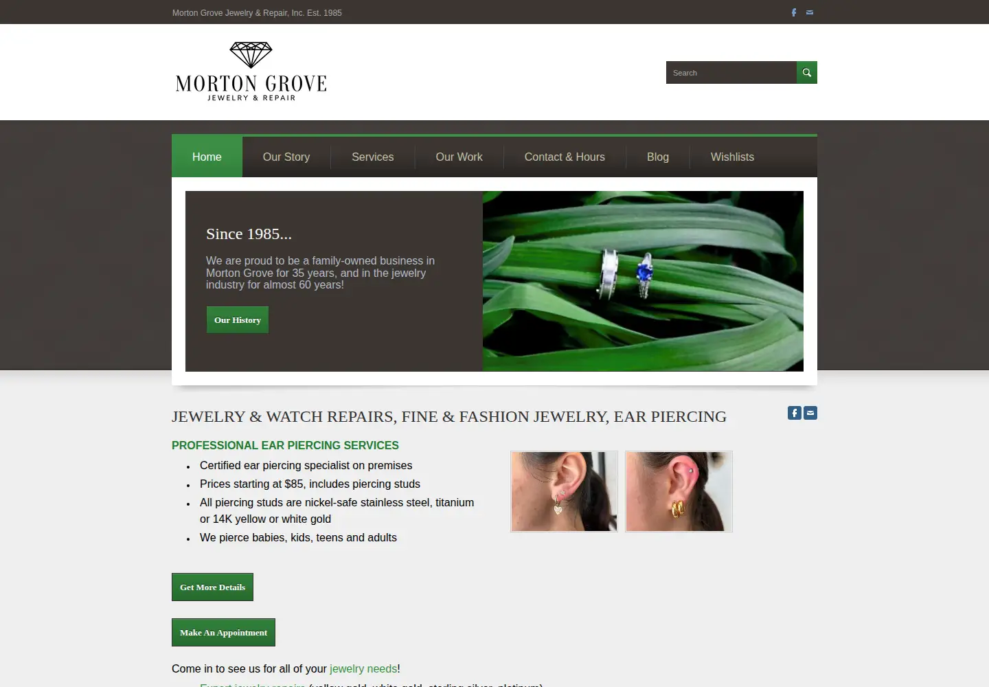 Captured homepage of mortongrovejewelers.com in the current scan