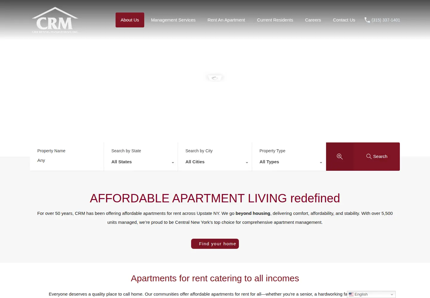 Captured homepage of mycrmrental.com in the current scan