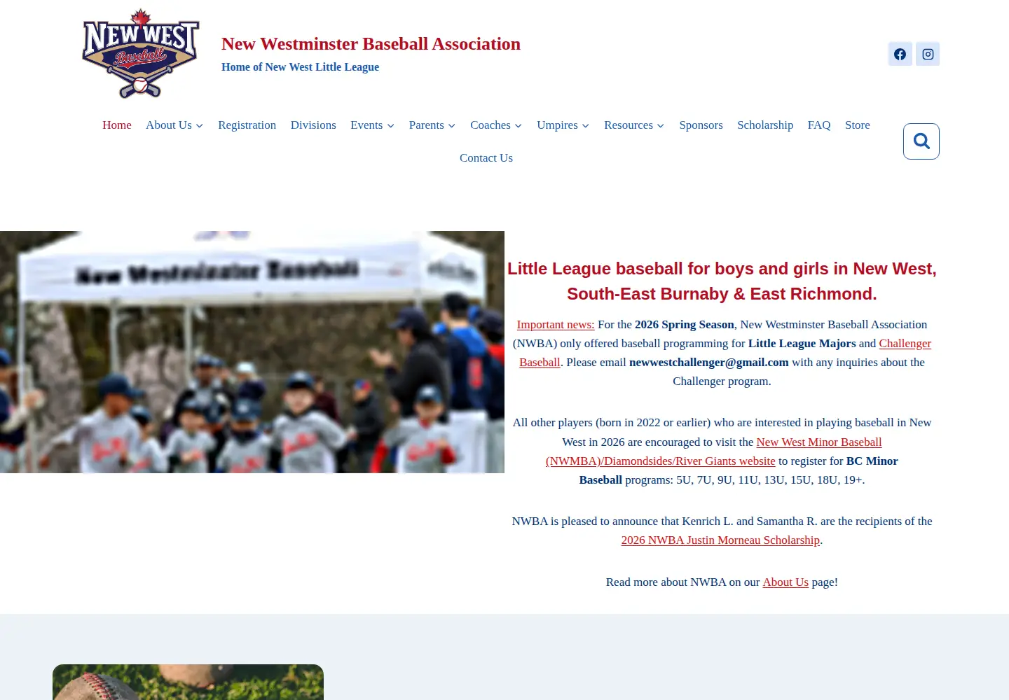 Screenshot of newwestbaseball.com