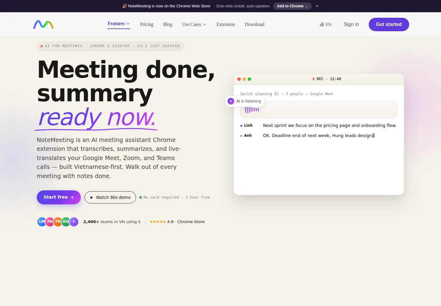 Screenshot of notemeeting.com