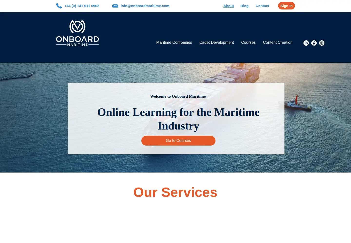Captured homepage of onboardmaritime.com in the current scan