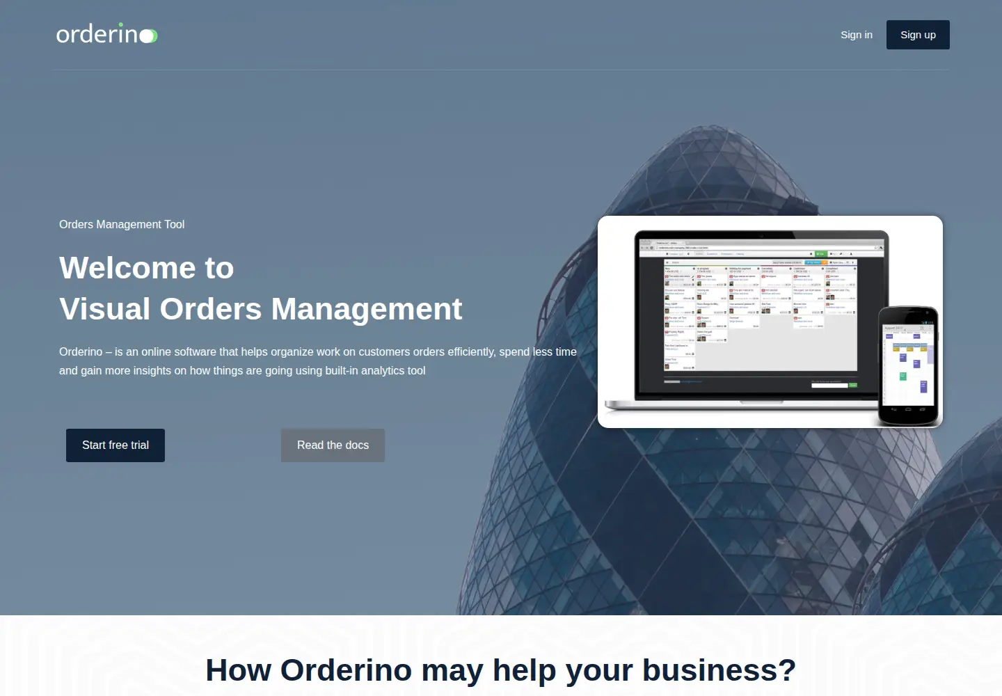 Captured homepage of orderino.com in the current scan