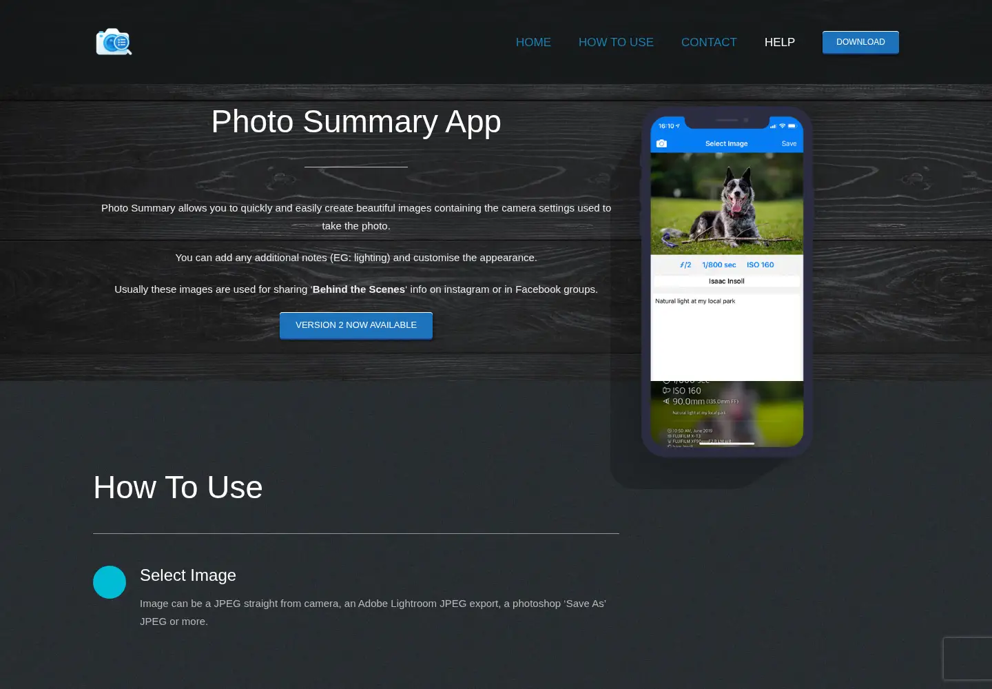 Captured homepage of photosummaryapp.com in the current scan