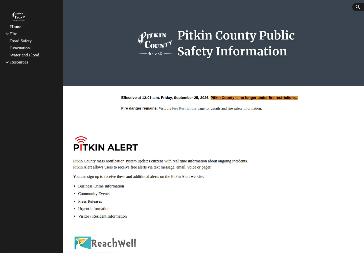 Screenshot of pitkinwildfire.com