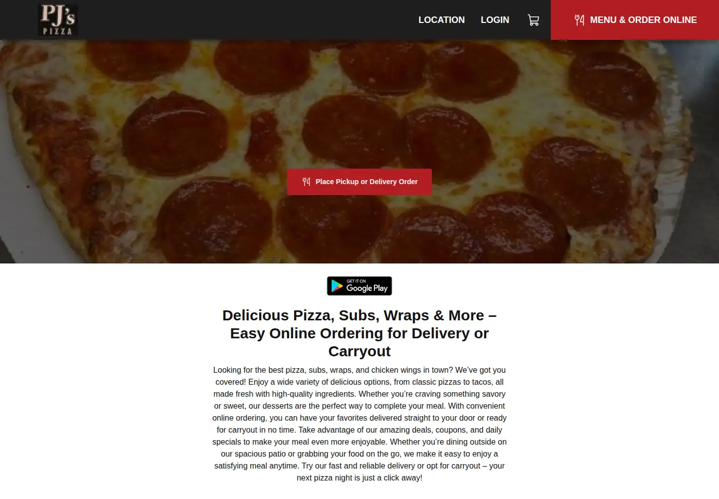 Captured homepage of pjspizzawatertown.com in the current scan
