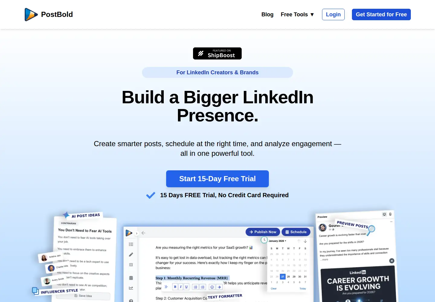 Captured homepage of postbold.com in the current scan