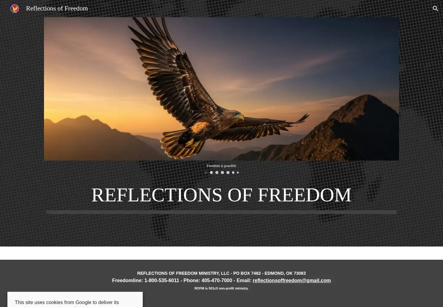 Screenshot of reflectionsoffreedom.com