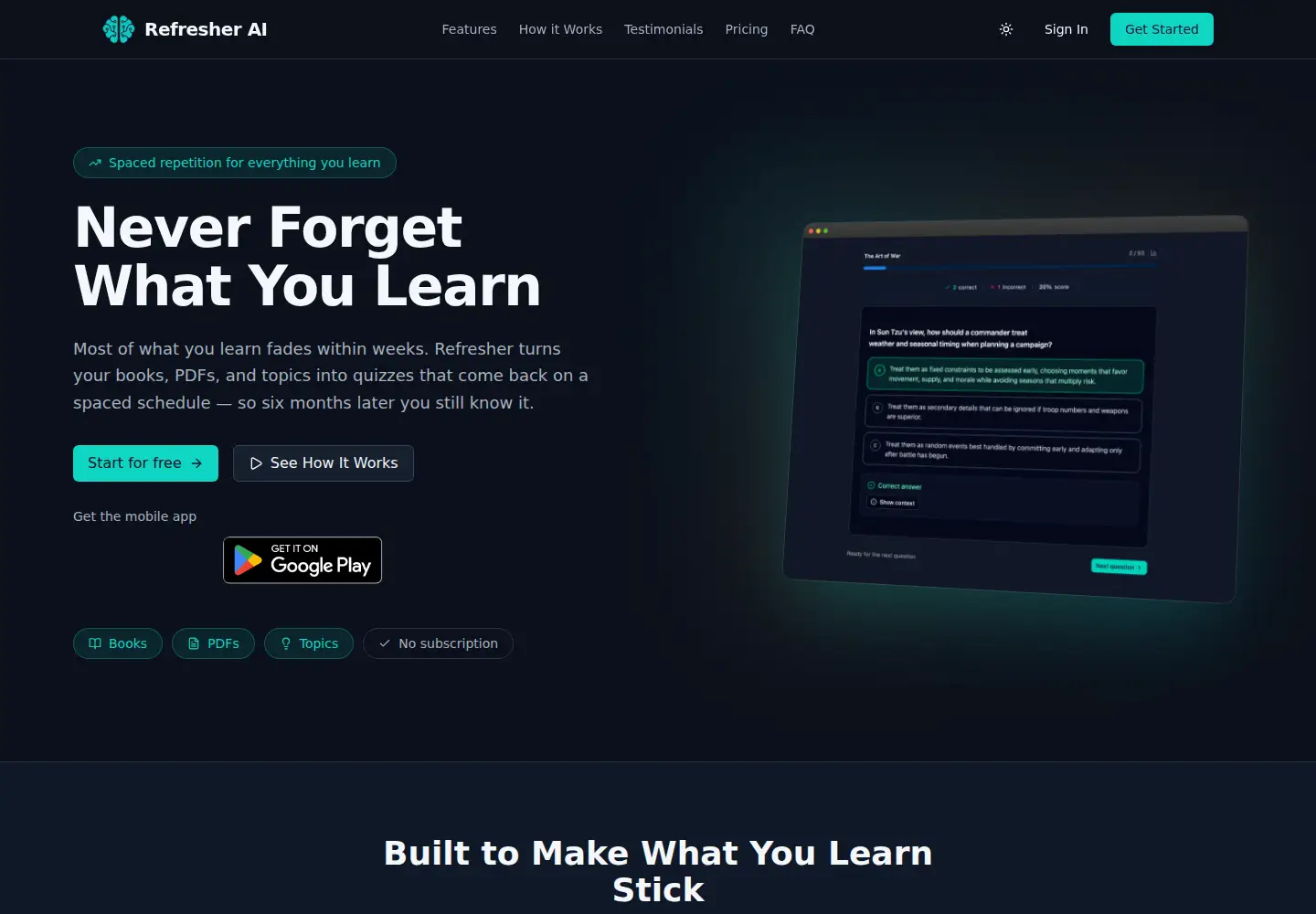 Screenshot of refresherai.com