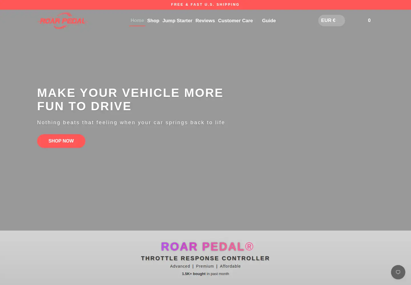 Captured homepage of roarpedal.com in the current scan