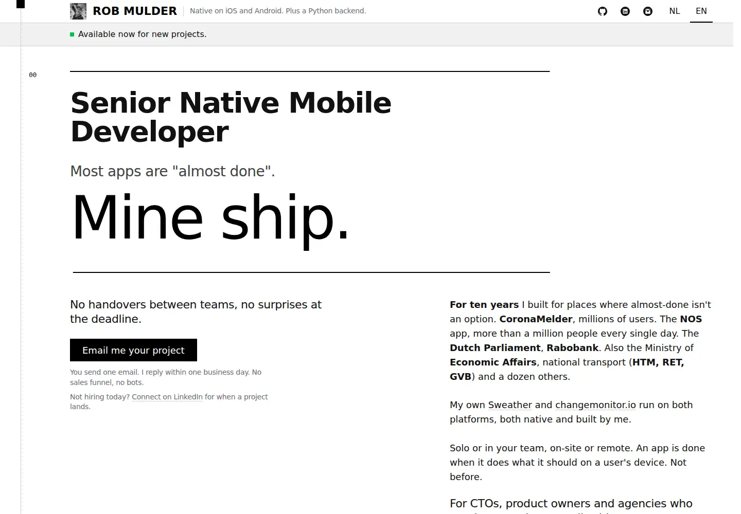 Captured homepage of robmulder.com in the current scan