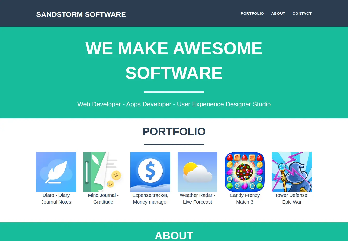 Captured homepage of sandstorm-software.com in the current scan