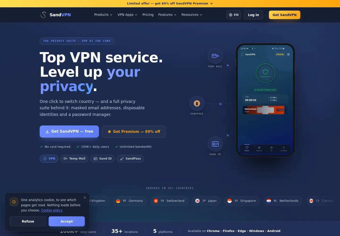 Captured homepage of sandvpn.com in the current scan