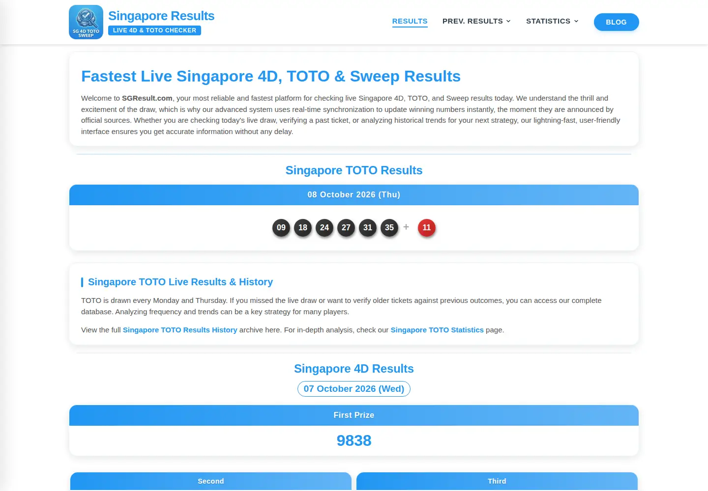 Screenshot of sgresult.com