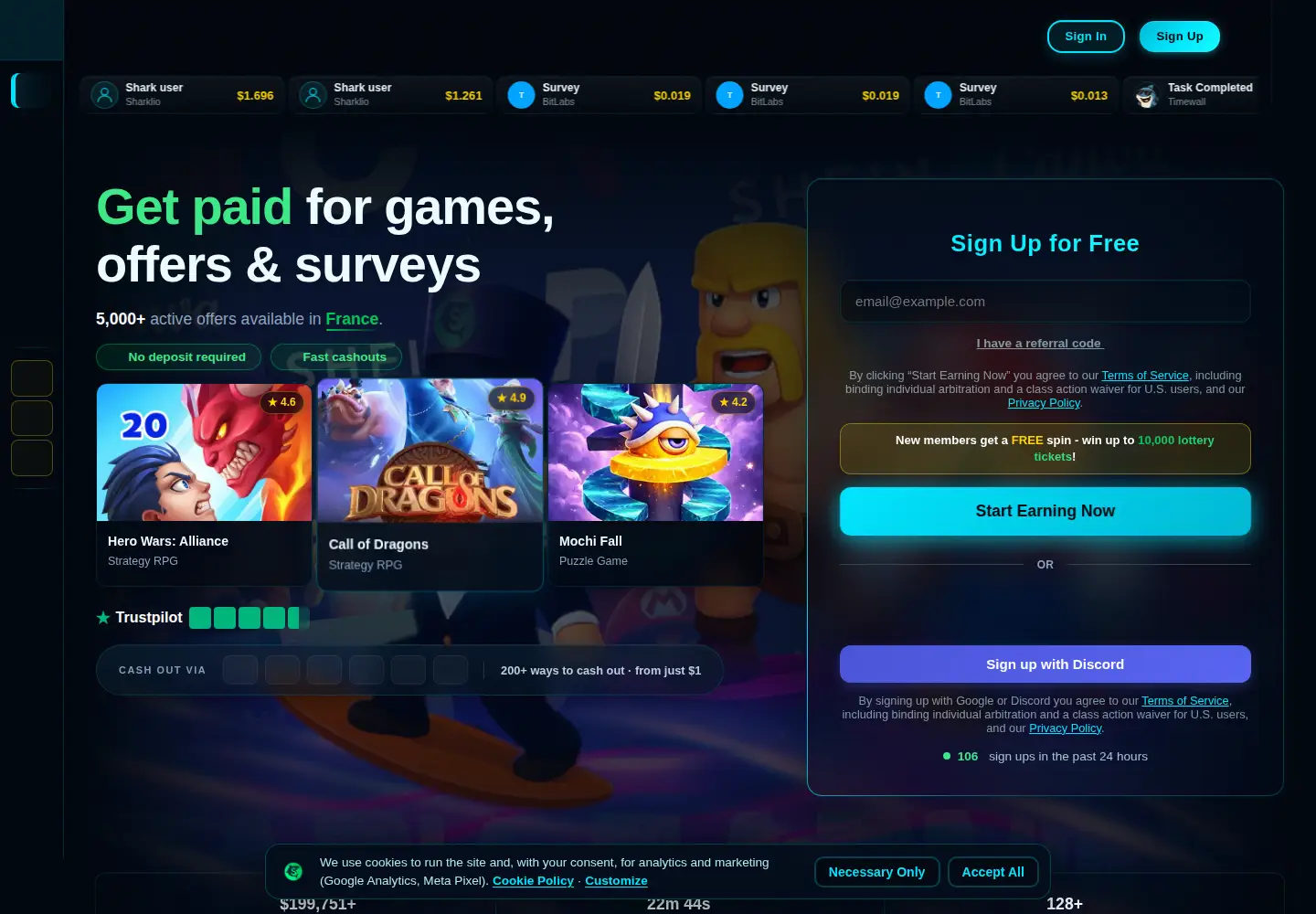 Screenshot of sharkearnings.com