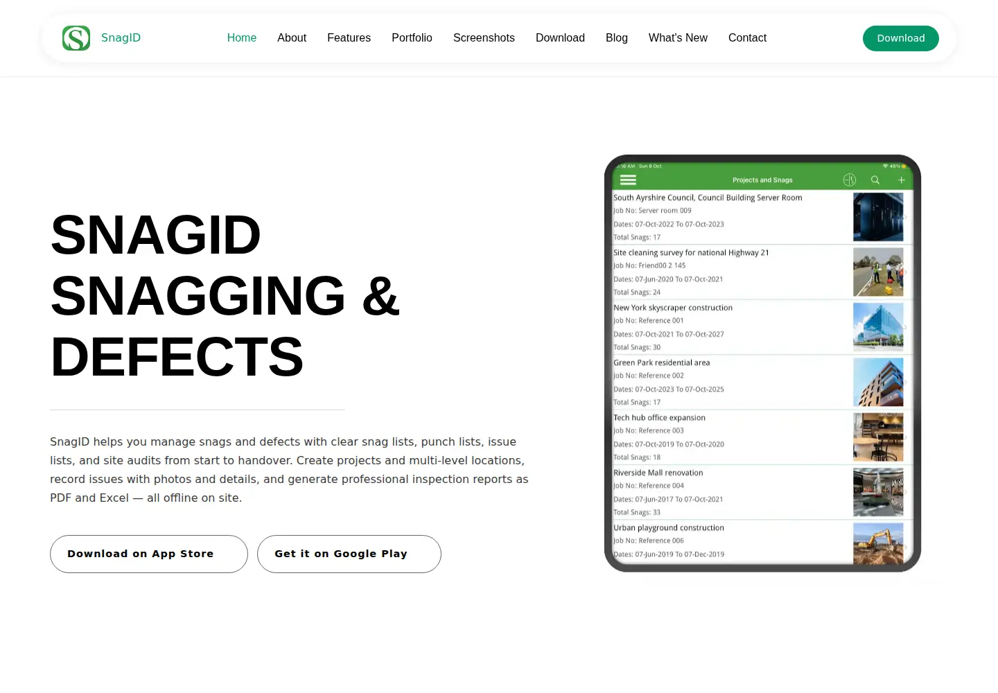 Captured homepage of snagid.com in the current scan