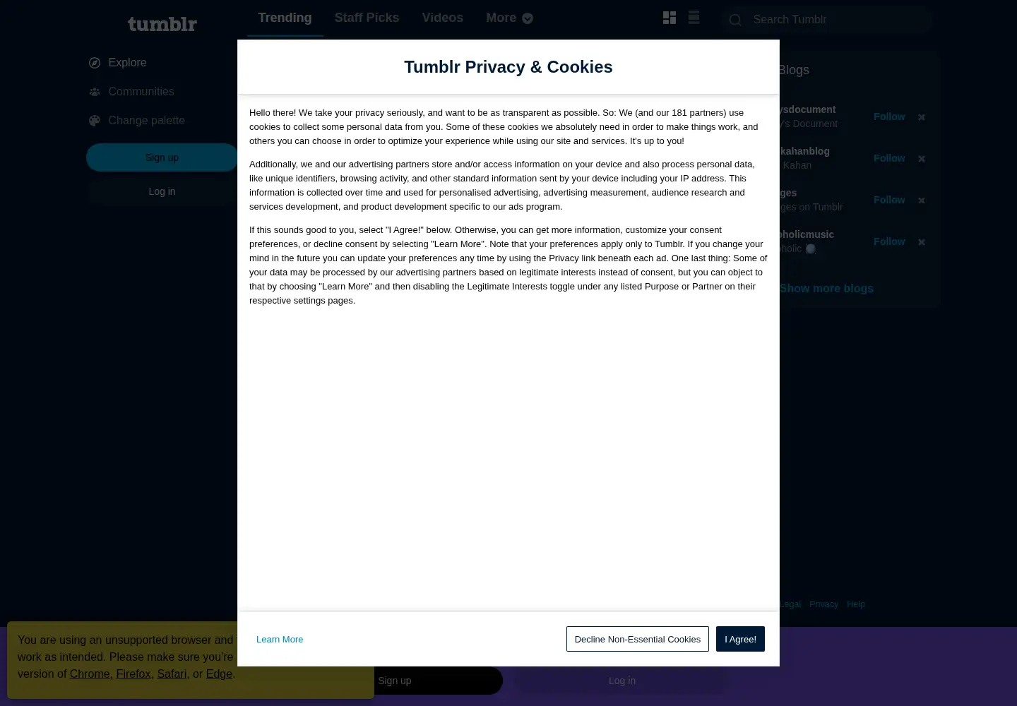 Screenshot of tumblr.com