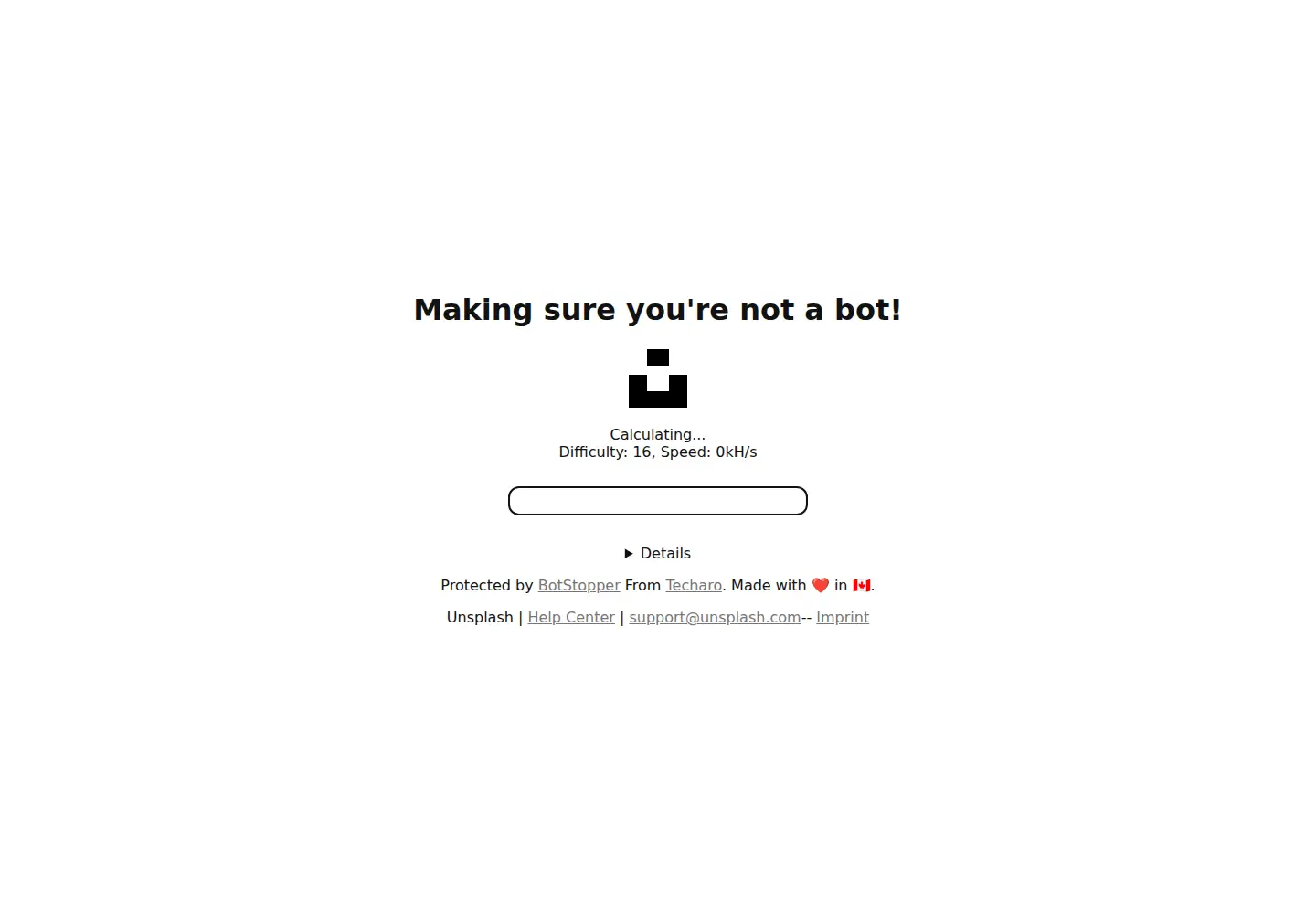 Captured homepage of unsplash.com in the current scan
