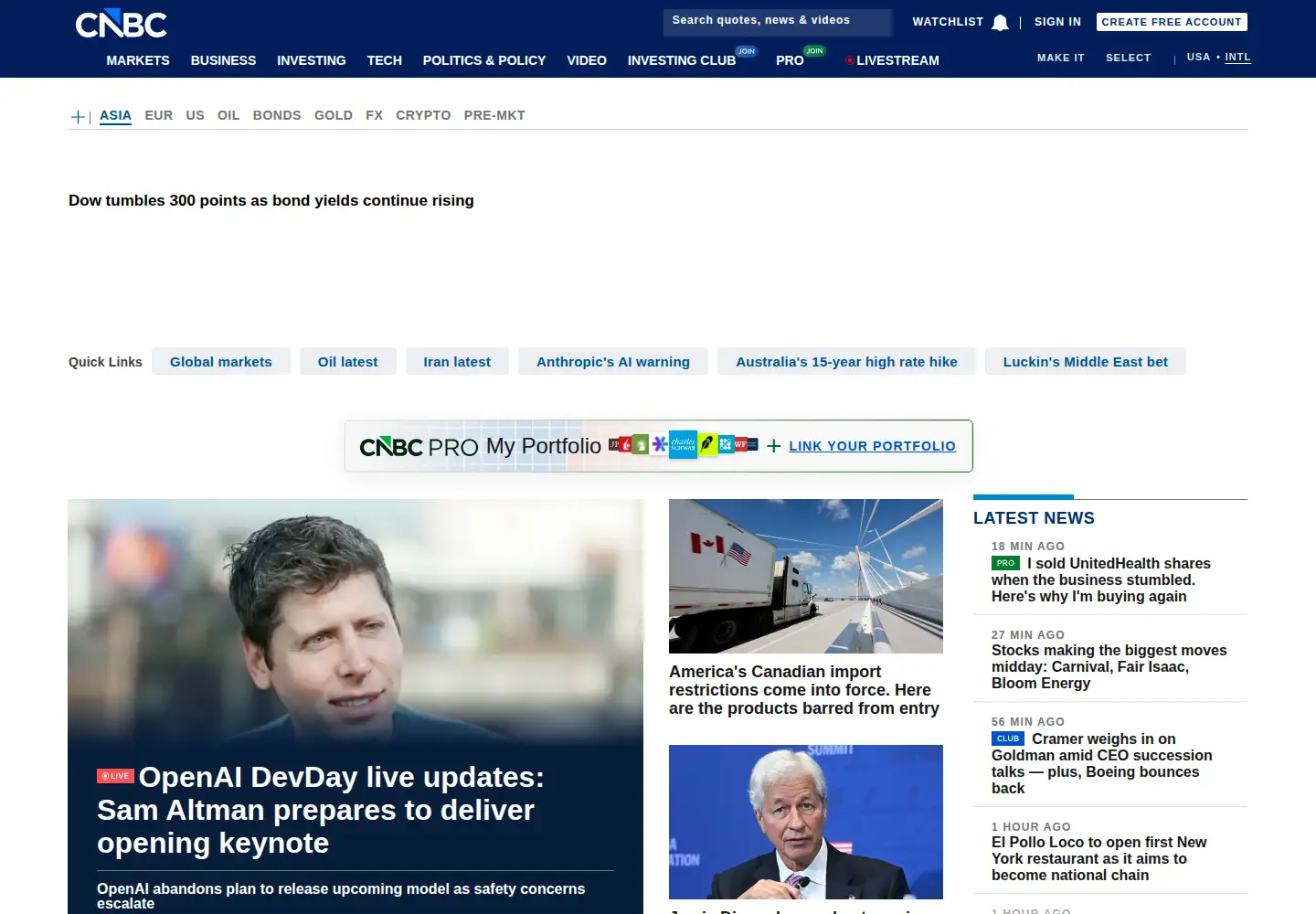 Screenshot of cnbc.com