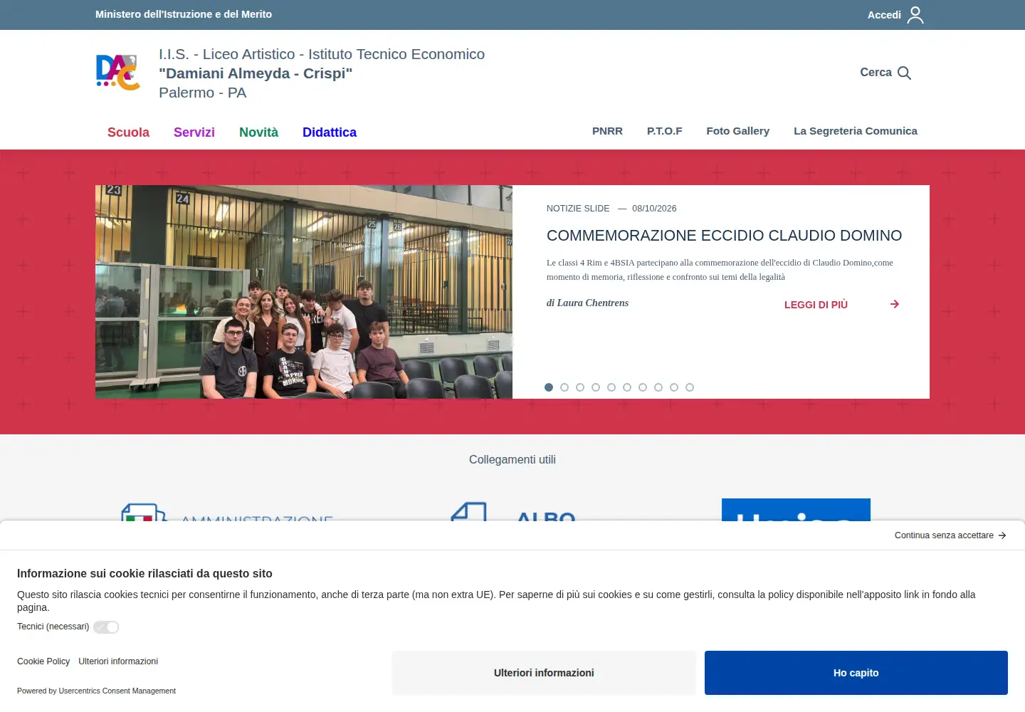 Screenshot of iisdamianialmeyda-crispi.edu.it