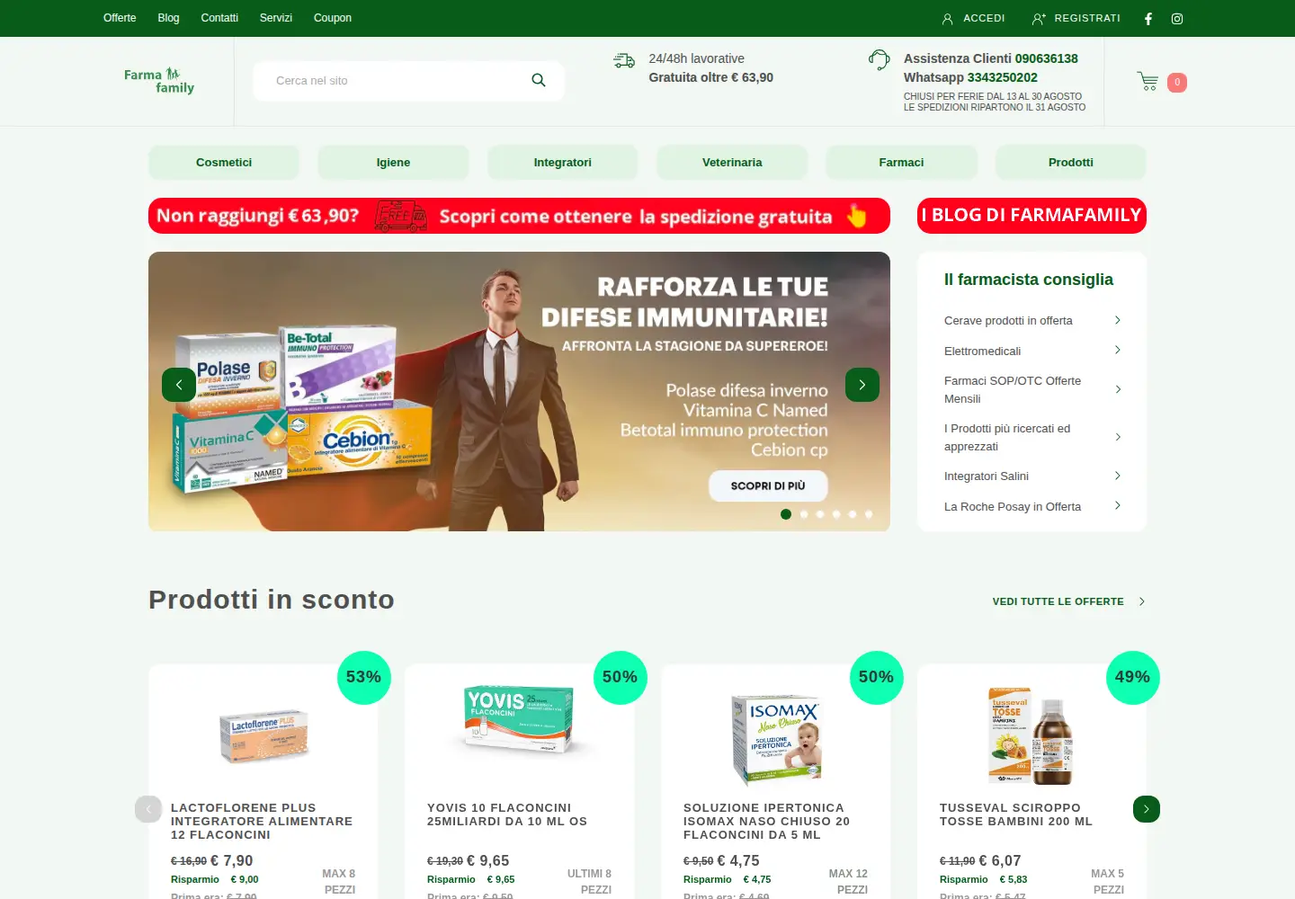 Captured homepage of farmafamily.it in the current scan