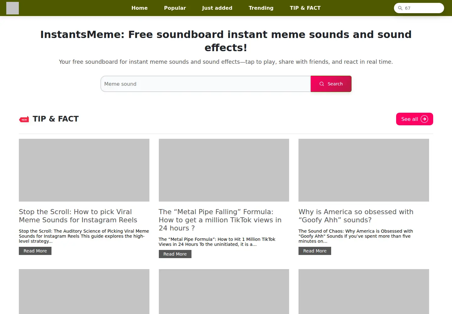 Captured homepage of instants.meme in the current scan