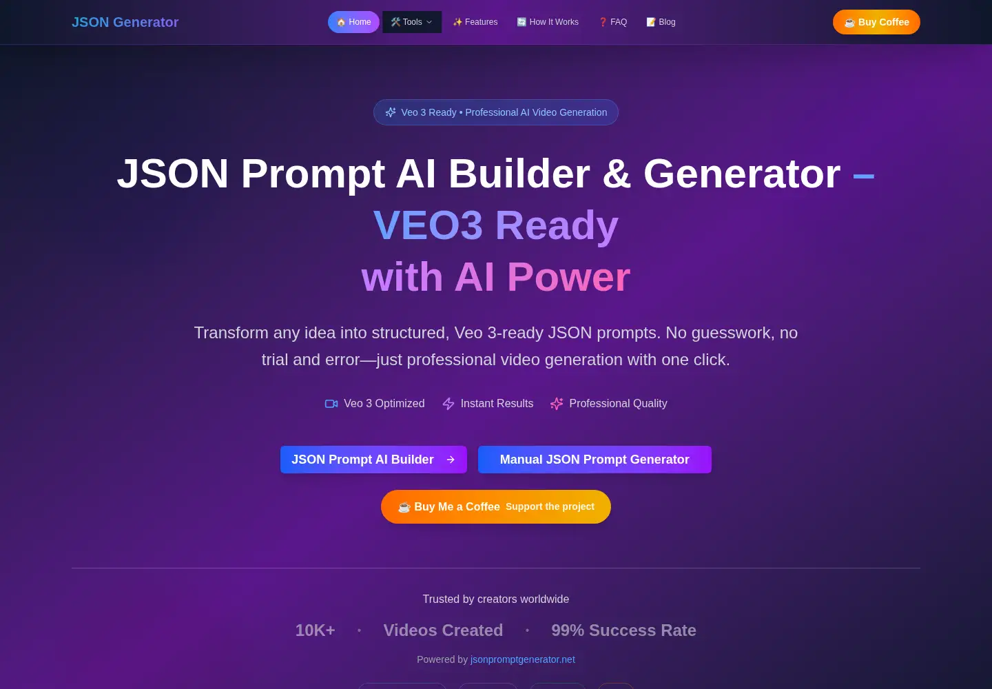 Screenshot of jsonpromptgenerator.net